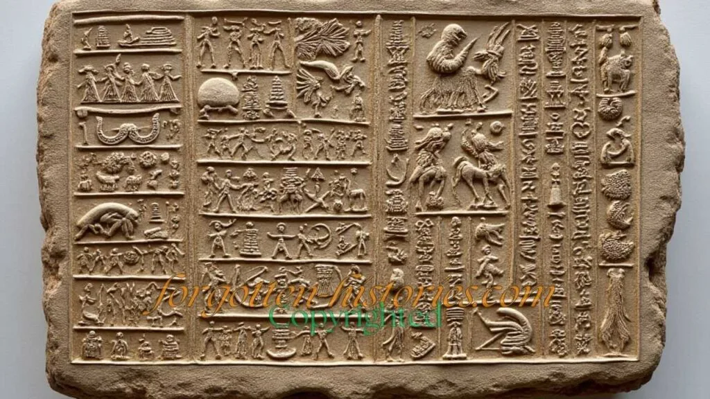 A detailed depiction of a clay tablet inscribed with cuneiform script, recounting events from the Epic of Gilgamesh. The tablet might show signs of age with cracks and wear, typical of ancient artifacts. If any scenes are carved or drawn, they could include characters like Gilgamesh and Enkidu in various episodes, such as their fight against Humbaba or the Bull of Heaven, or Gilgamesh's encounter with the alewife Siduri. The cuneiform would be organized in columns, each line telling a part of the epic tale."